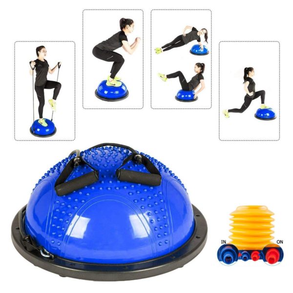 PVC Exercise Ball With Resistance Bands And Foot Pump, Size Standard, (Blue)
